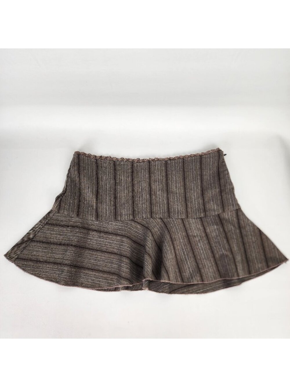 Vintage Y2K XOXO Pinstripe Brown Mini Skirt Size 7/8 Festival Side Zip Low Rise